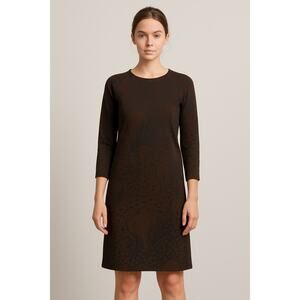 BITTE KAI RAND Animal Print Embossed Cotton Brown Long Sleeve Shift Dress Large